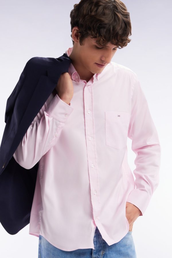 Chemise En Twill De Coton Rose Unie Coupe Droite Eden Park – Image 2
