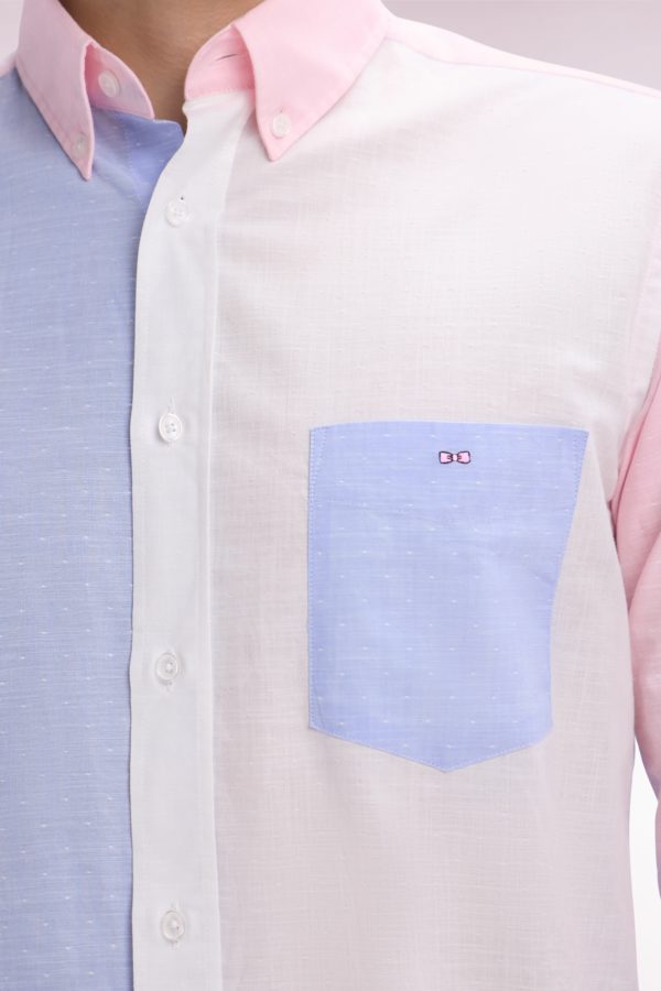 Chemise En Jacquard Et Dobby De Coton Ciel Et Rose Coupe Droite Eden Park – Image 4