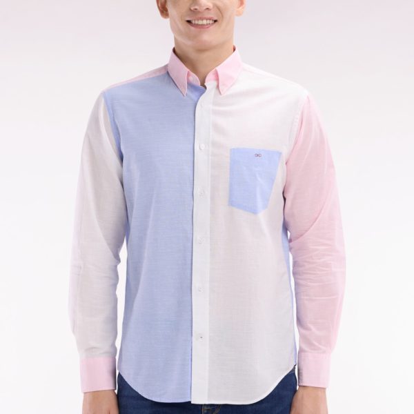 Chemise En Jacquard Et Dobby De Coton Ciel Et Rose Coupe Droite Eden Park