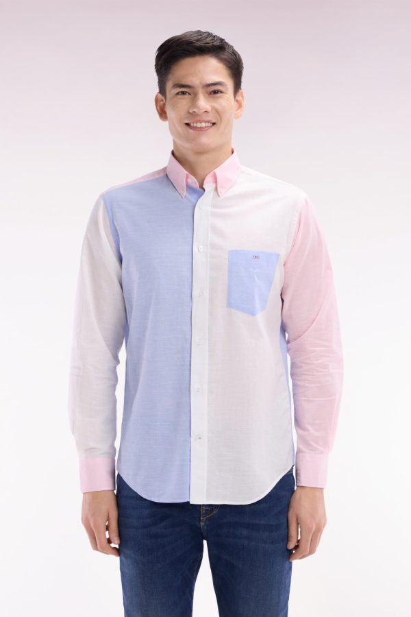 Chemise En Jacquard Et Dobby De Coton Ciel Et Rose Coupe Droite Eden Park