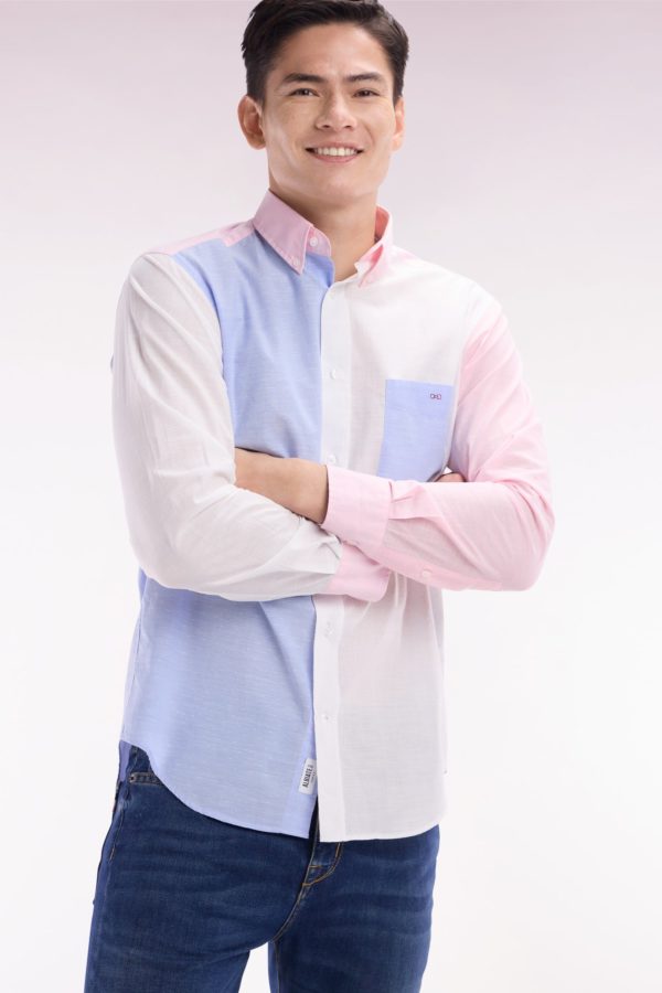 Chemise En Jacquard Et Dobby De Coton Ciel Et Rose Coupe Droite Eden Park – Image 2