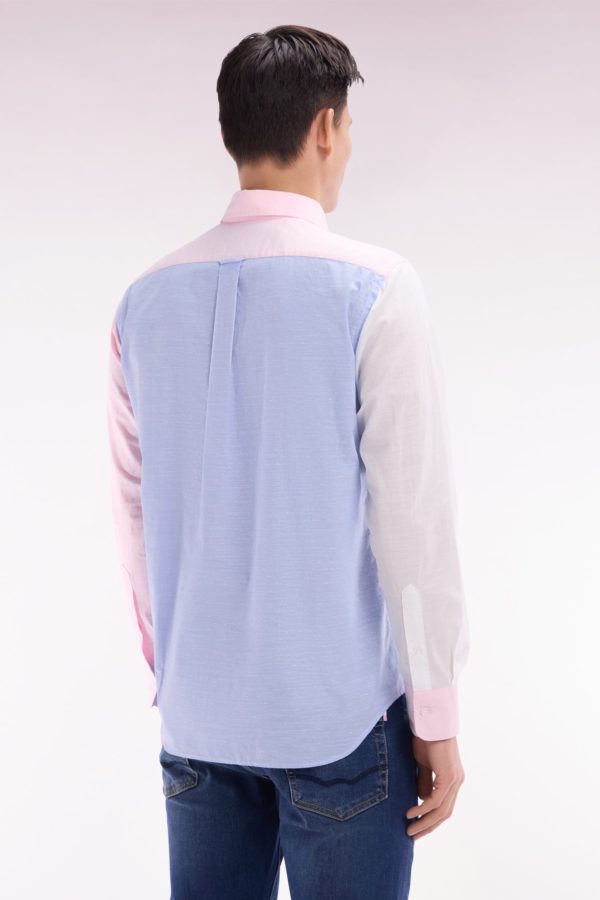 Chemise En Jacquard Et Dobby De Coton Ciel Et Rose Coupe Droite Eden Park – Image 3