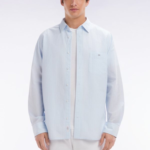 Chemise En Coton Seersucker Rayée Ciel Coupe Droite Eden Park