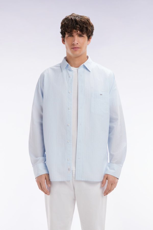 Chemise En Coton Seersucker Rayée Ciel Coupe Droite Eden Park