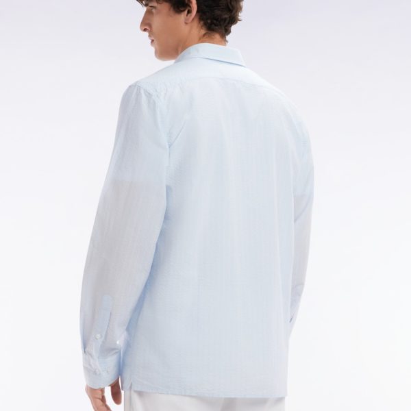 Chemise En Coton Seersucker Rayée Ciel Coupe Droite Eden Park