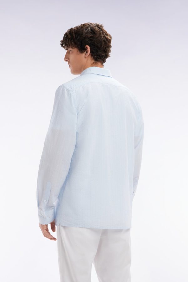 Chemise En Coton Seersucker Rayée Ciel Coupe Droite Eden Park – Image 2
