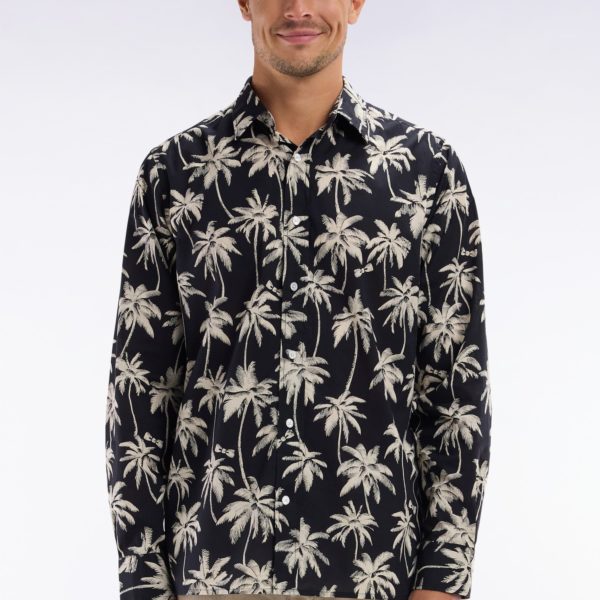 Chemise En Coton Noir À Imprimé Palmiers Coupe Droite Eden Park