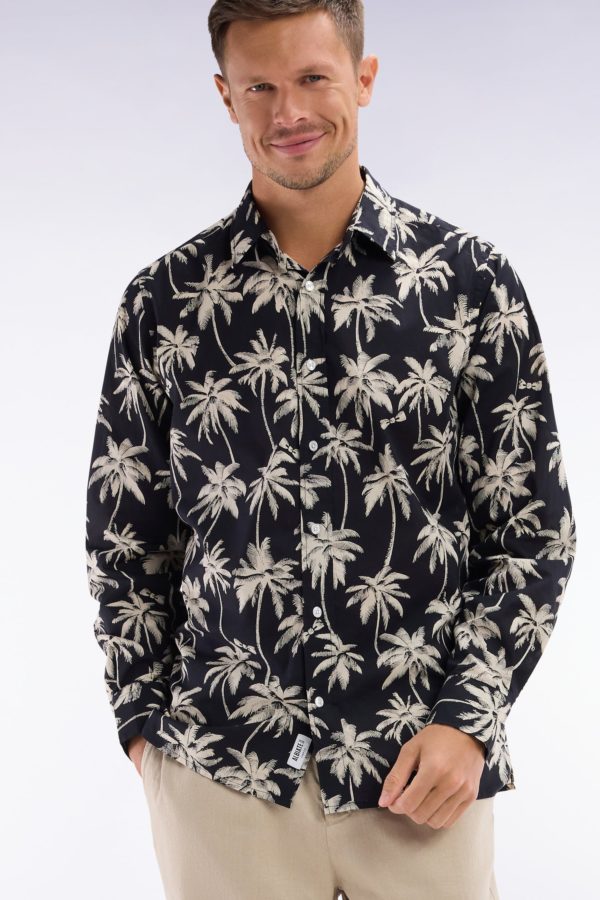 Chemise En Coton Noir À Imprimé Palmiers Coupe Droite Eden Park – Image 2