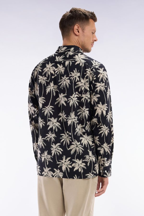 Chemise En Coton Noir À Imprimé Palmiers Coupe Droite Eden Park – Image 3