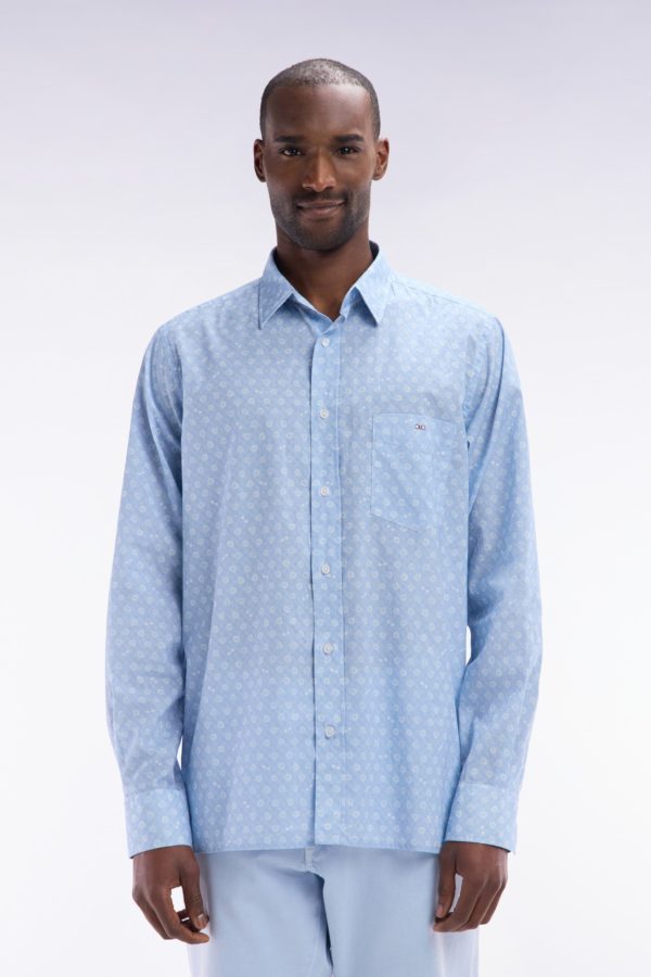 Chemise En Popeline De Coton Ciel Imprimé Blanc Coupe Droite Eden Park