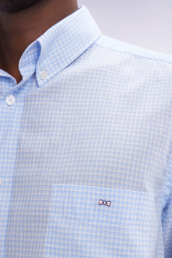Chemise En Popeline De Coton À Microcarreaux Vichy Ciel Coupe Droite Eden Park – Image 4