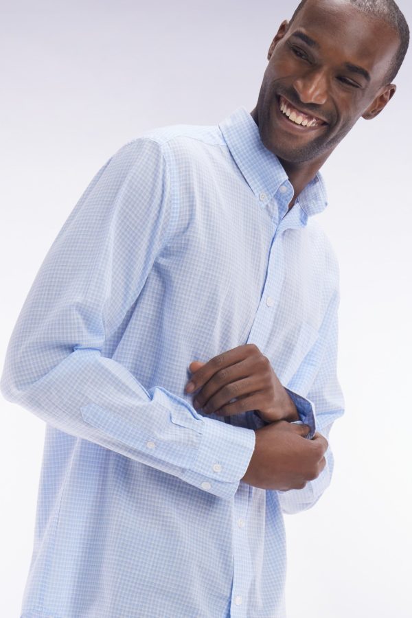 Chemise En Popeline De Coton À Microcarreaux Vichy Ciel Coupe Droite Eden Park – Image 2
