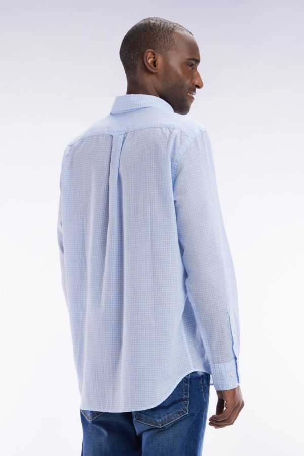Chemise En Popeline De Coton À Microcarreaux Vichy Ciel Coupe Droite Eden Park – Image 3