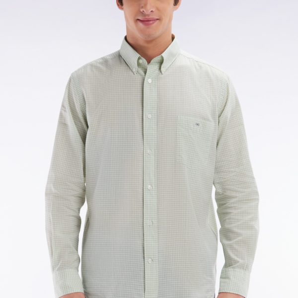 Chemise En Popeline De Coton À Microcarreaux Vichy Verts Coupe Droite Eden Park