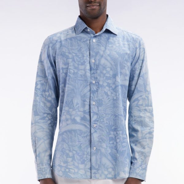 Chemise Imprimée En Chambray Gris Coupe Ajustée Eden Park