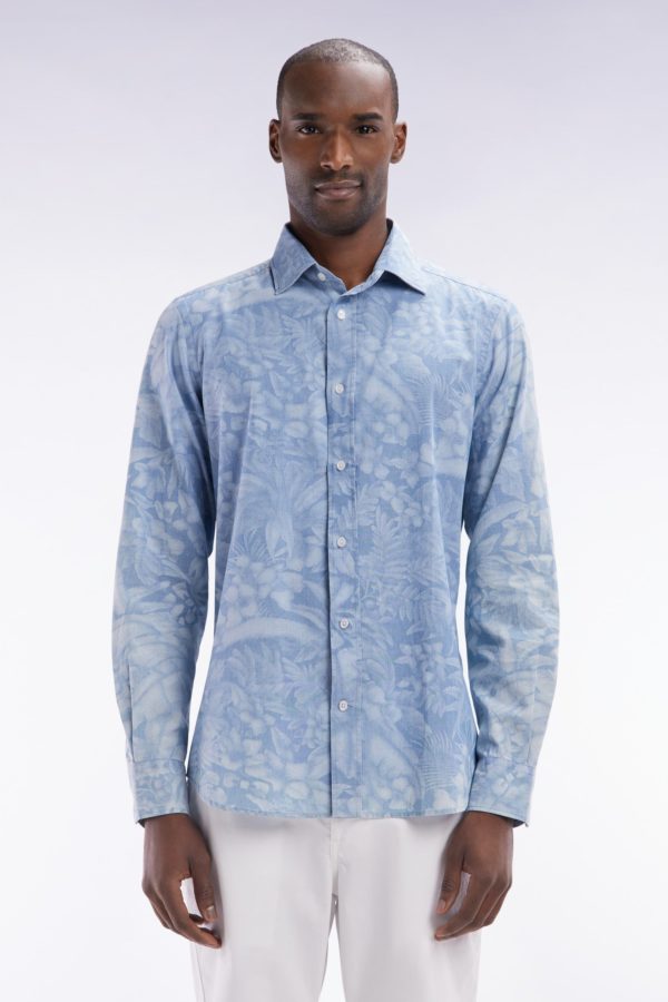 Chemise Imprimée En Chambray Gris Coupe Ajustée Eden Park