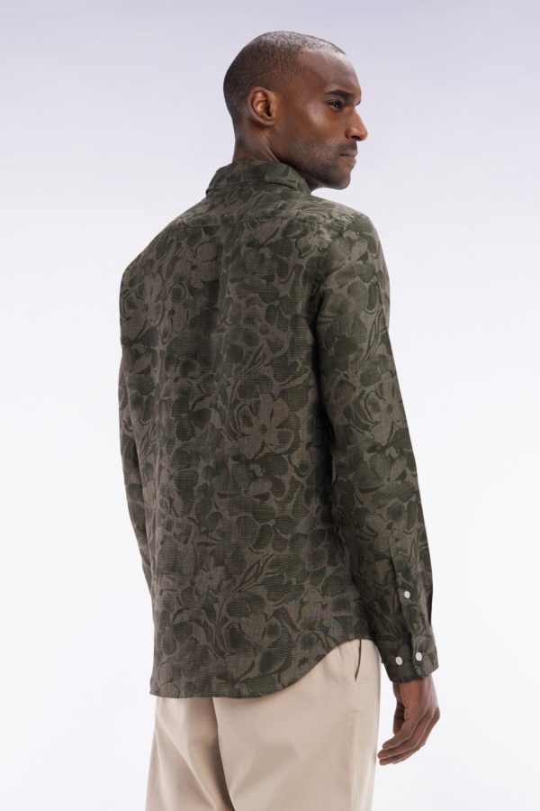 Chemise Imprimée En Lin Kaki Coupe Ajustée Eden Park – Image 3