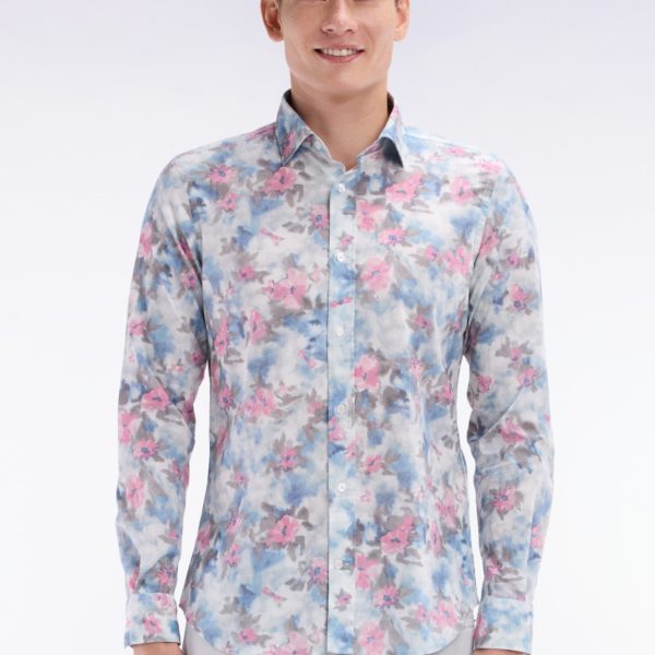 Chemise En Coton Ciel À Imprimé Floral Coupe Ajustée Eden Park