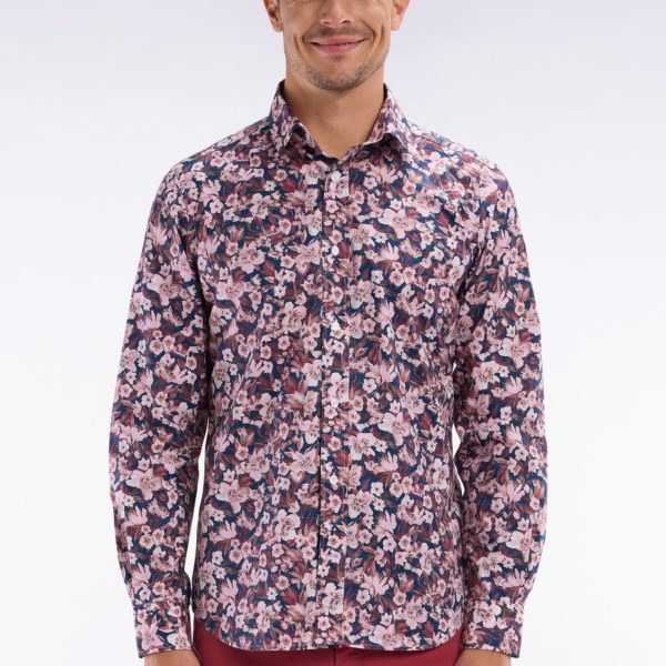 Chemise En Popeline De Coton À Imprimé Floral Bordeaux Coupe Droite Eden Park