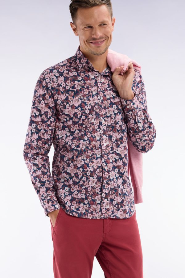 Chemise En Popeline De Coton À Imprimé Floral Bordeaux Coupe Droite Eden Park – Image 2
