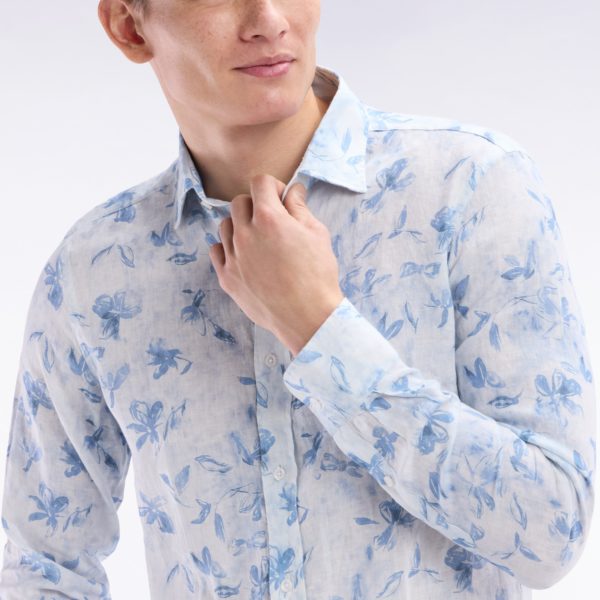 Chemise En Lin Ciel À Imprimé Floral Coupe Ajustée Eden Park