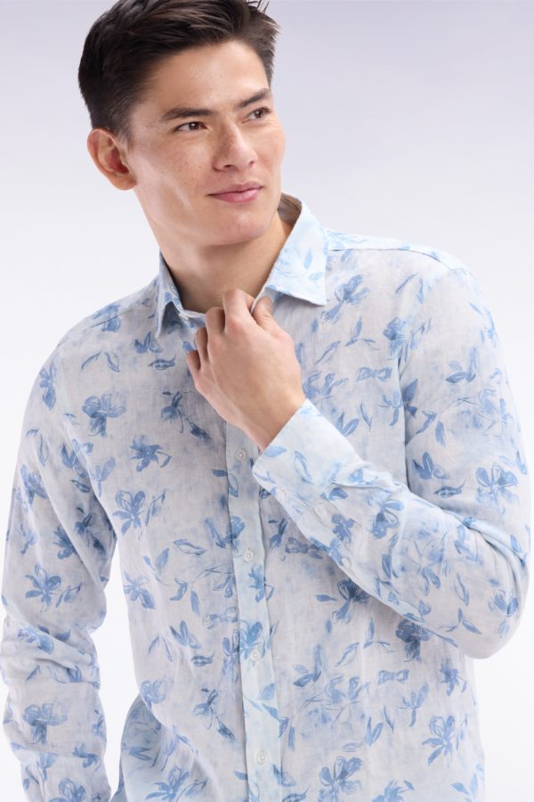 Chemise En Lin Ciel À Imprimé Floral Coupe Ajustée Eden Park – Image 2