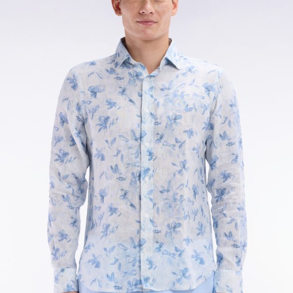 Chemise En Lin Ciel À Imprimé Floral Coupe Ajustée Eden Park