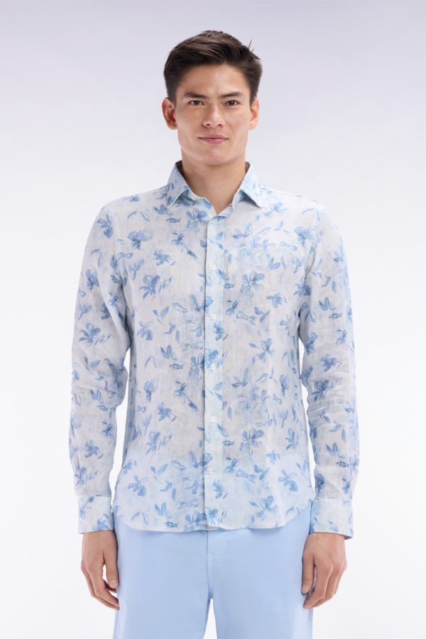 Chemise En Lin Ciel À Imprimé Floral Coupe Ajustée Eden Park