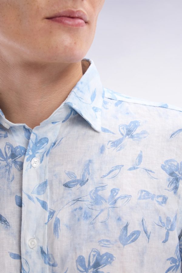 Chemise En Lin Ciel À Imprimé Floral Coupe Ajustée Eden Park – Image 3