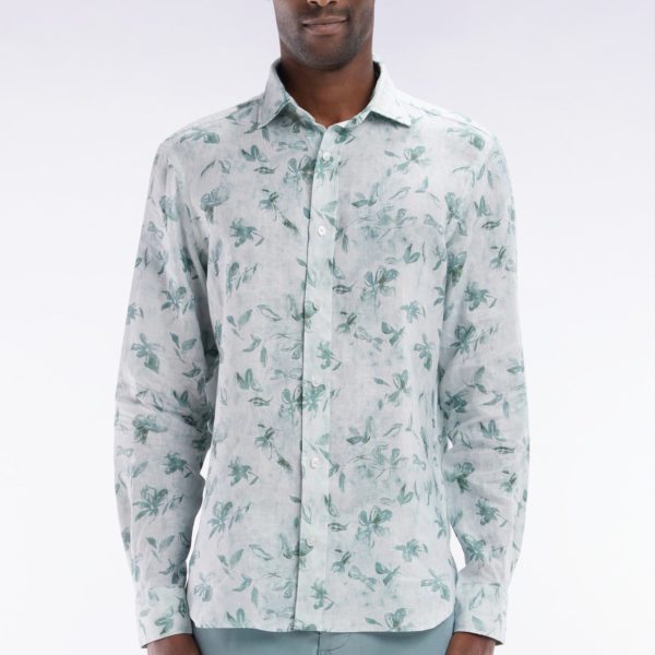 Chemise En Lin Vert À Imprimé Floral Coupe Ajustée Eden Park
