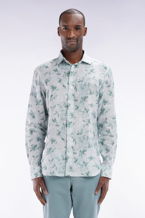 Chemise En Lin Vert À Imprimé Floral Coupe Ajustée Eden Park