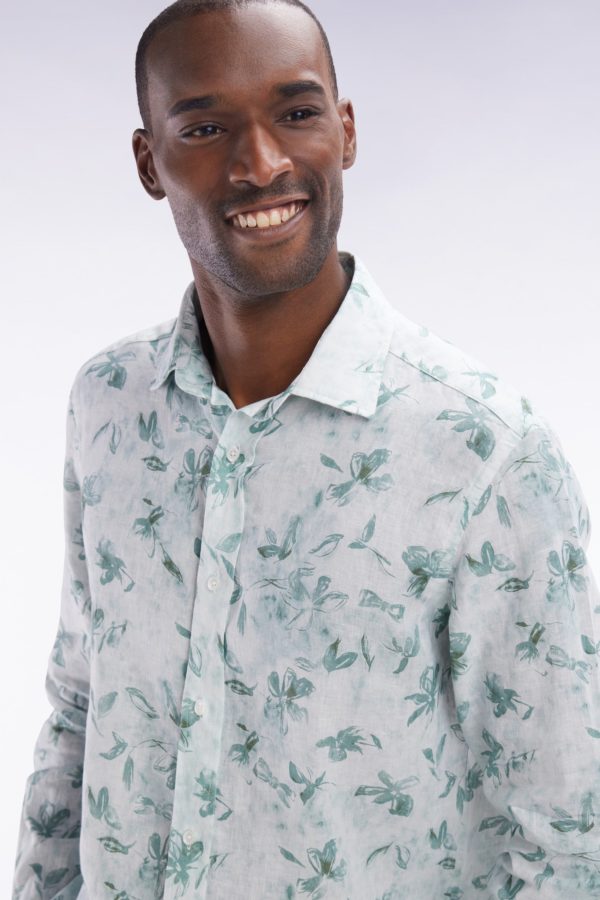 Chemise En Lin Vert À Imprimé Floral Coupe Ajustée Eden Park – Image 2