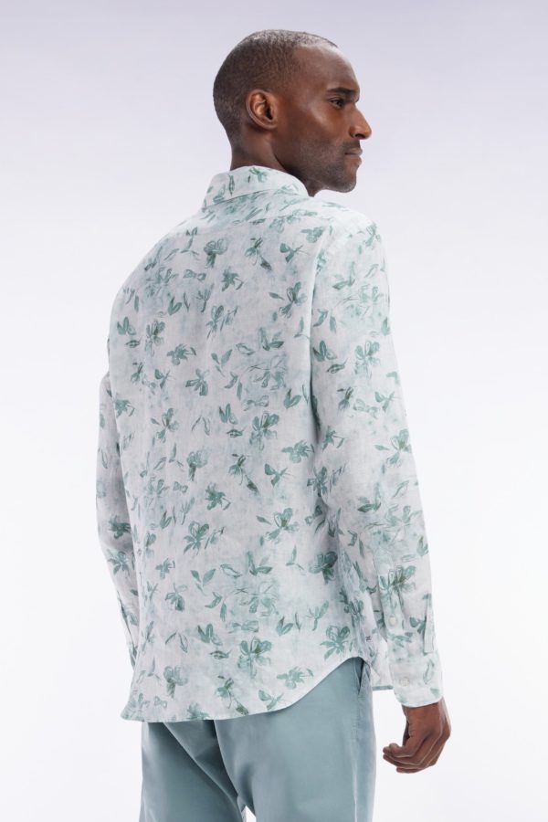 Chemise En Lin Vert À Imprimé Floral Coupe Ajustée Eden Park – Image 3