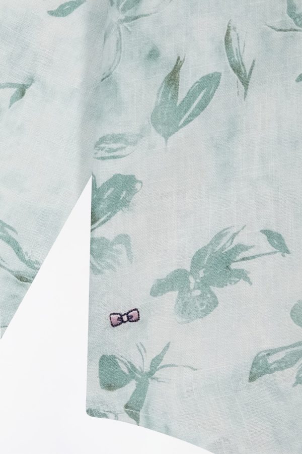 Chemise En Lin Vert À Imprimé Floral Coupe Ajustée Eden Park – Image 4