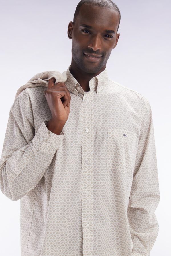Chemise En Popeline De Coton À Microimprimé Graphique Beige Coupe Droite Eden Park – Image 2