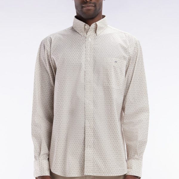 Chemise En Popeline De Coton À Microimprimé Graphique Beige Coupe Droite Eden Park