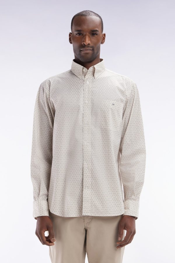 Chemise En Popeline De Coton À Microimprimé Graphique Beige Coupe Droite Eden Park