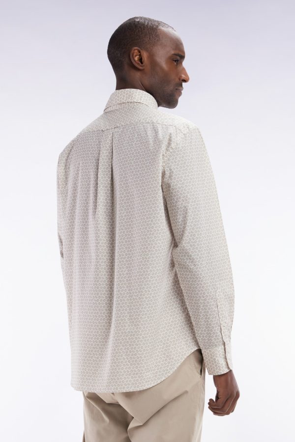 Chemise En Popeline De Coton À Microimprimé Graphique Beige Coupe Droite Eden Park – Image 3