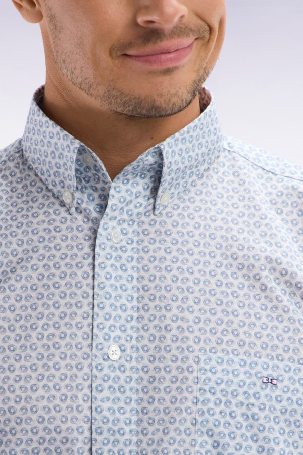 Chemise En Popeline De Coton À Microimprimé Graphique Gris Coupe Droite Eden Park – Image 4