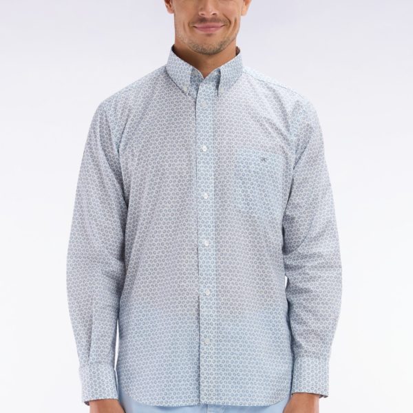 Chemise En Popeline De Coton À Microimprimé Graphique Gris Coupe Droite Eden Park