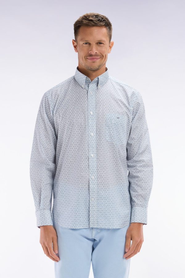Chemise En Popeline De Coton À Microimprimé Graphique Gris Coupe Droite Eden Park