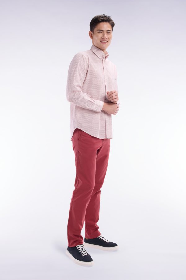 Chemise En Popeline De Coton À Microimprimé Graphique Rose Coupe Droite Eden Park – Image 2