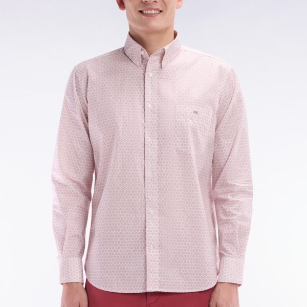 Chemise En Popeline De Coton À Microimprimé Graphique Rose Coupe Droite Eden Park