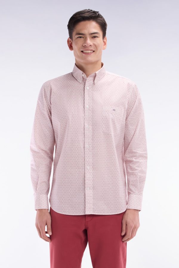 Chemise En Popeline De Coton À Microimprimé Graphique Rose Coupe Droite Eden Park