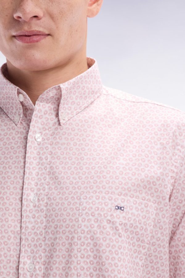 Chemise En Popeline De Coton À Microimprimé Graphique Rose Coupe Droite Eden Park – Image 4