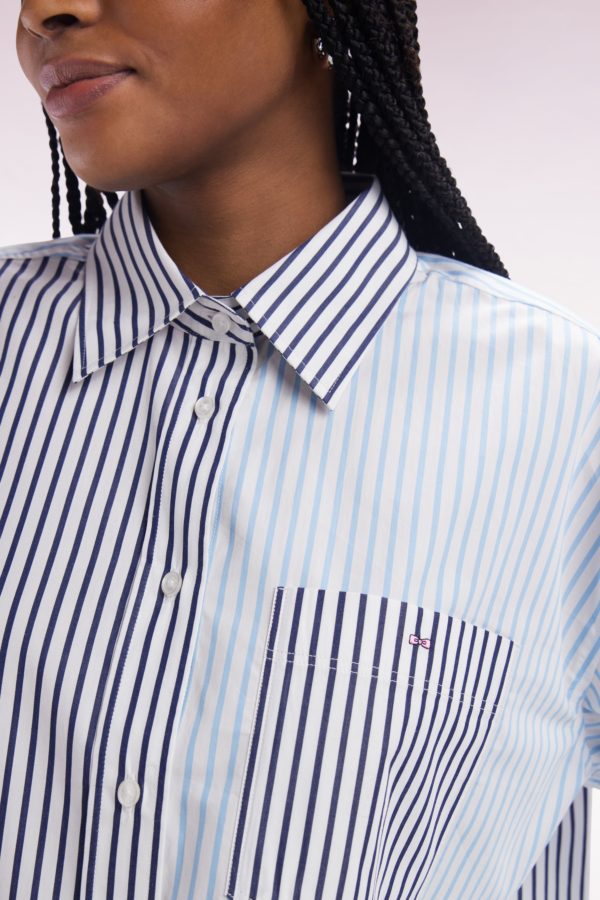 Chemise À Patchwork De Rayures En Coton Bleu Coupe Oversized Eden Park – Image 4