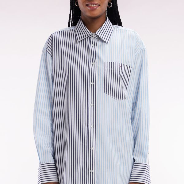 Chemise À Patchwork De Rayures En Coton Bleu Coupe Oversized Eden Park