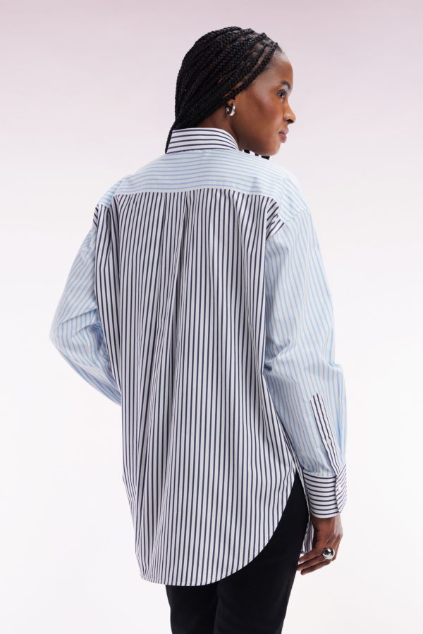 Chemise À Patchwork De Rayures En Coton Bleu Coupe Oversized Eden Park – Image 3