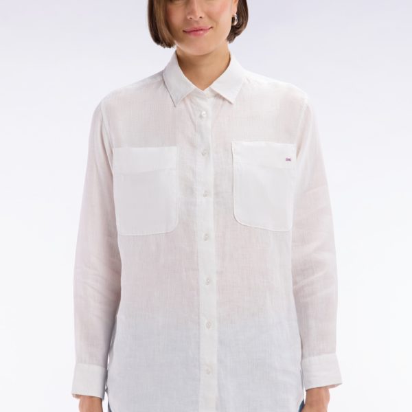 Chemise À Poches Plaquées En Lin Blanc Coupe Oversized Eden Park