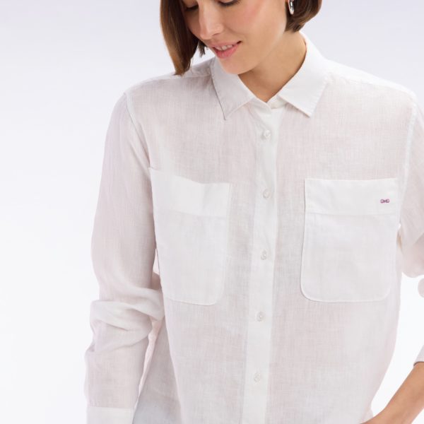 Chemise À Poches Plaquées En Lin Blanc Coupe Oversized Eden Park